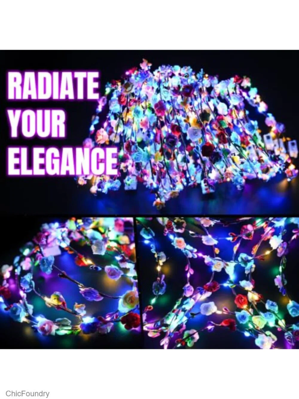24 Pack LED Flower Crown Headbands Glow in the Dark Party Supplies